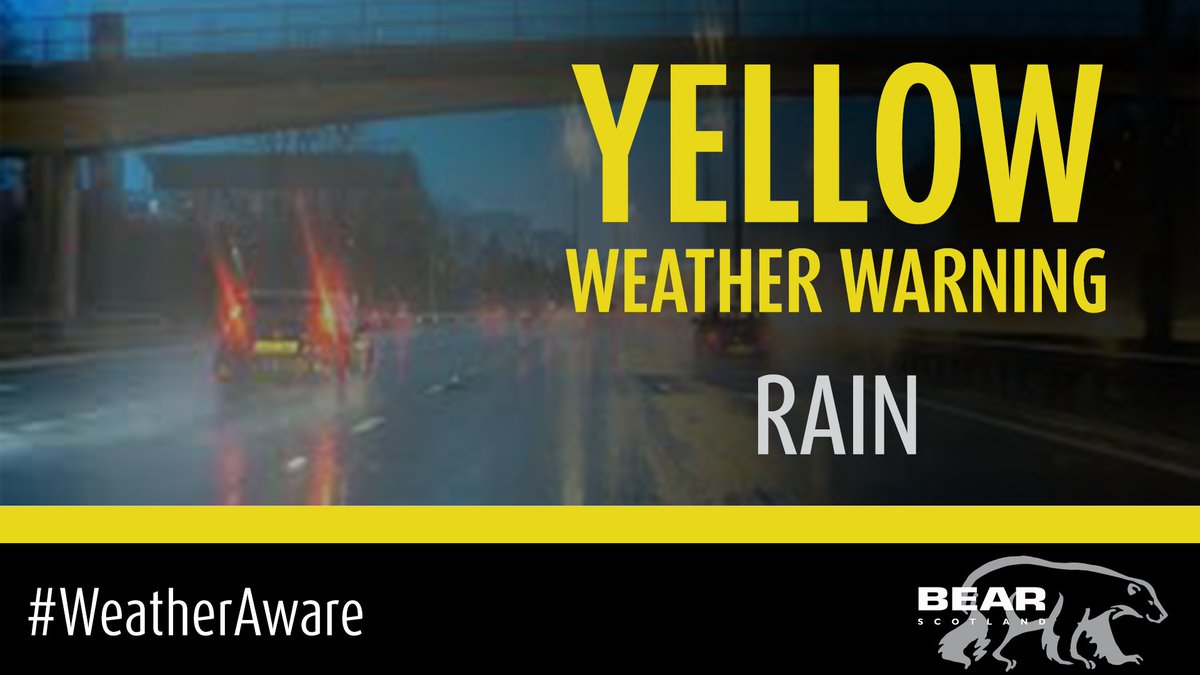 ⚠️WEATHER WARNING⚠️ The YELLOW weather warning for RAIN affecting the South East is in place until 6pm today. Take it easy on your drive. @trafficscotland @transcotland #DriveSafe #WeatherAware