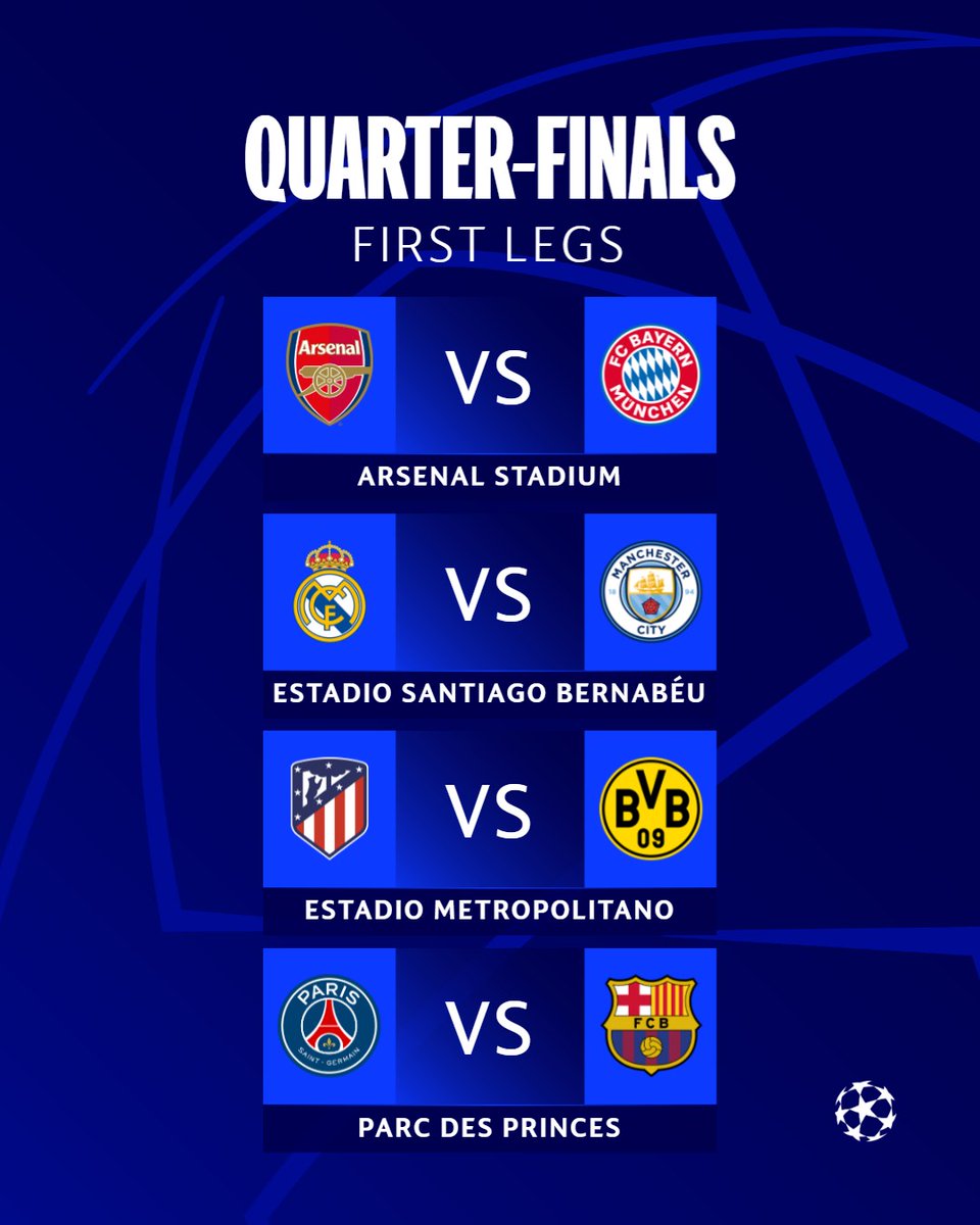Champs, which quarter-final match are you looking forward to most this week? 🤤 #UCL #Merrybet #whereChampionsplay