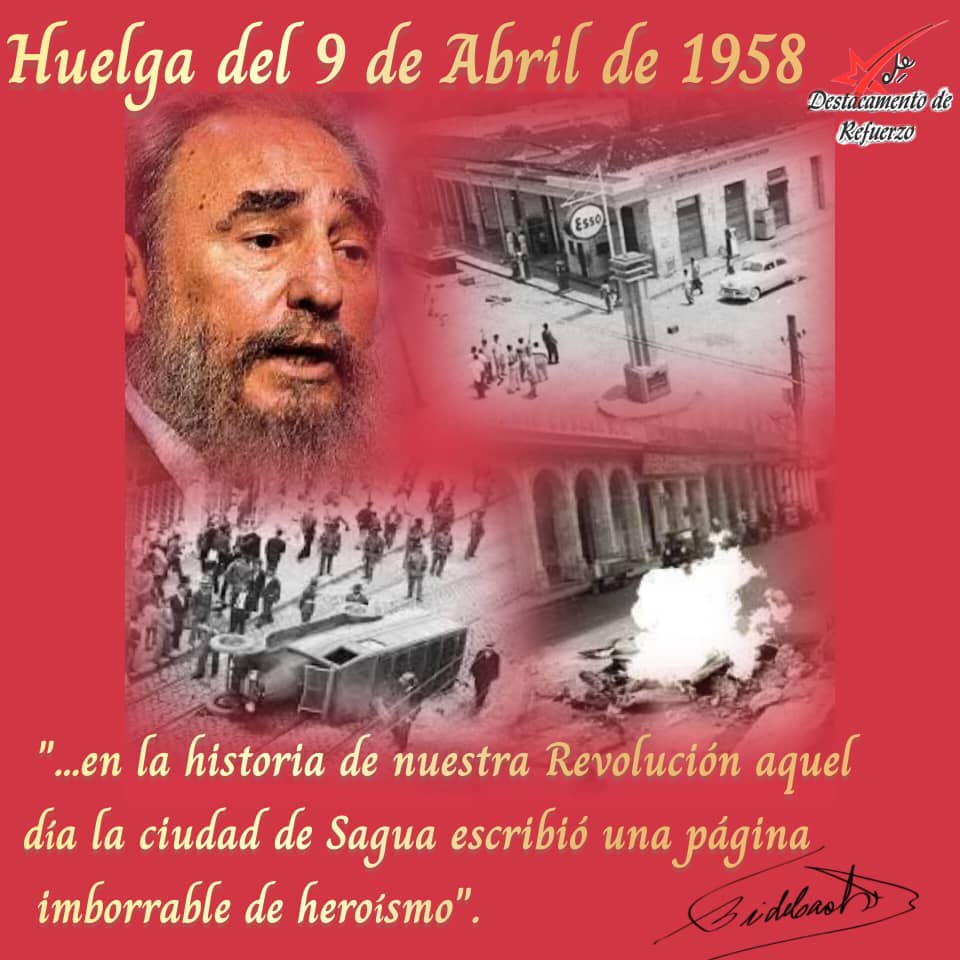 La Huelga Revolucionaria del 9 de abril de 1958 constituyó un hecho trascendental de la Historia de Cuba. Sangre joven fue derramada ese día en varias ciudades del país, siendo Sagua la Grande el epicentro de este acontecimiento. #CubaViveEnSuHistoria #TenemosMemoria #CheVive