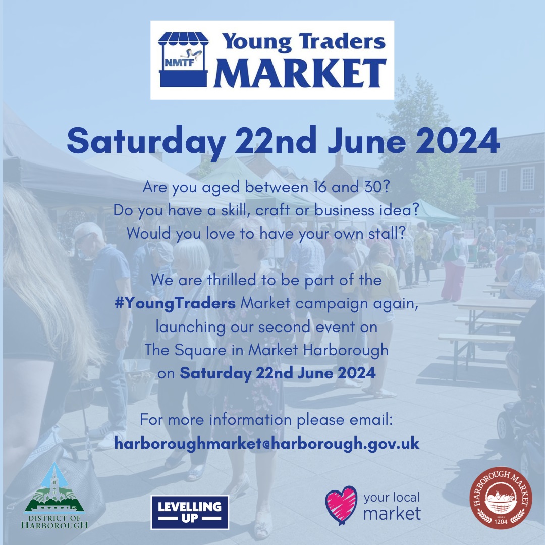Harborough Market (@harbmarket) on Twitter photo 📣APPLICATIONS ARE NOW OPEN!📣
👉Are you aged between 16-30 and have a skill, craft or business idea? Want to take part in our second Market <a href="/Harborough/">Harborough</a> #YoungTrader Market on Saturday 22nd June 2024 on the Square?
👉Email harboroughmarket@harborough.gov.uk for more details👈 📣APPLICATIONS ARE NOW OPEN!📣
👉Are you aged between 16-30 and have a skill, craft or business idea? Want to take part in our second Market <a href="/Harborough/">Harborough</a> #YoungTrader Market on Saturday 22nd June 2024 on the Square?
👉Email harboroughmarket@harborough.gov.uk for more details👈