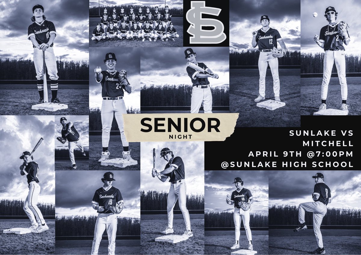 VARSITY SENIOR NIGHT GAMEDAY!! 
Come watch our seniors take on Mitchell High School. 

Enjoy every moment and memory boys, the future is right around the corner.

#sunlakebaseball #goseahawks #protectthenest #classof2024 #seniornight @Biggamebobby