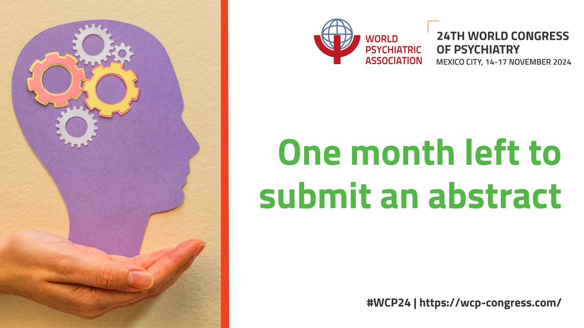 This is your chance to make a lasting impact on the field of #psychiatry! Let's push the boundaries of knowledge and pave the way for a brighter future in mental health care! 🧡 ⏳ Submit your abstract for #WCP24 by 6 May 2024 and shape the conversation: bit.ly/3VDDyjD