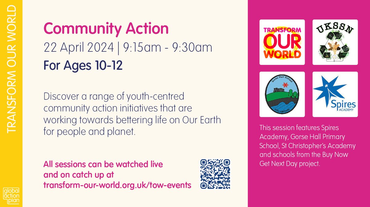 This Earth Day, join this #TOWYouthSummit session to discover how Community Action is making life better for people and planet. 🗓️ Mon 22 Apr – Earth Day 🕑 09.15-09.30 📢 10-12 years old Add it to your calendar now: transform-our-world.org/tow-events #iwillFund #NationalLottery