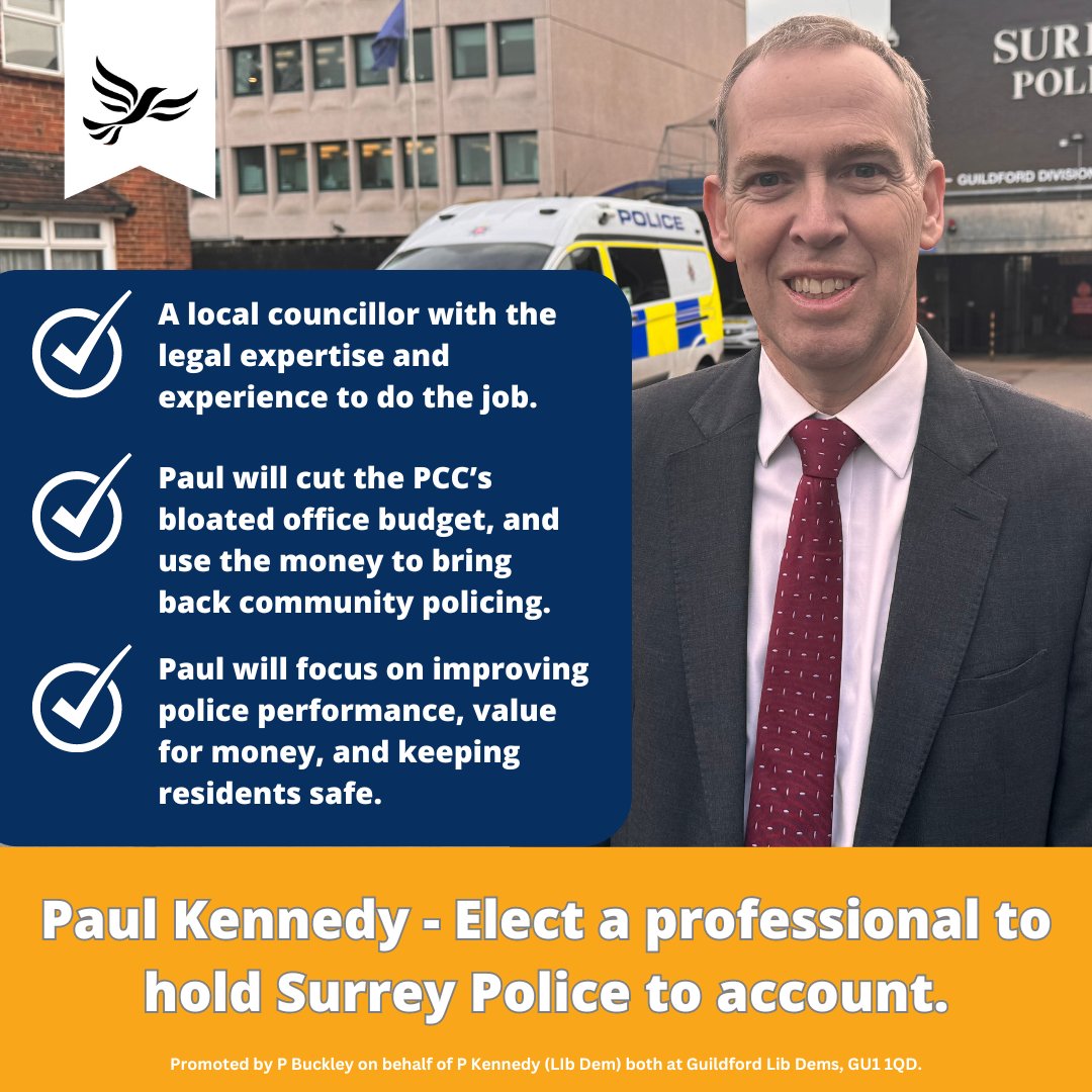 Voting by post? Make sure you use your vote for @PaulKenLD to be Surrey's Police and Crime Commissioner and ensure a fairer and more resident-focused approach to policing across our county.