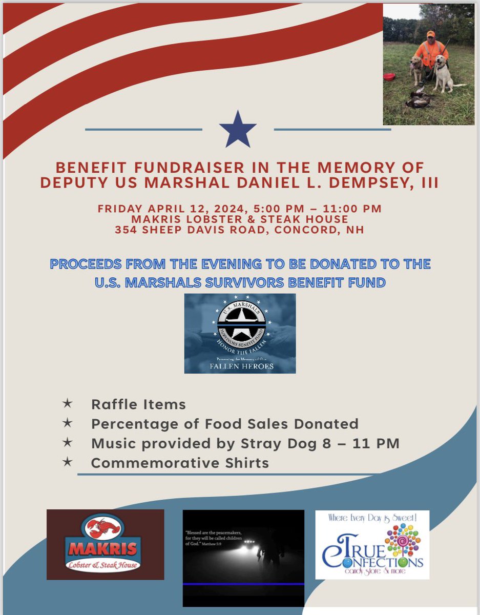 Benefit fundraiser for Deputy U. S. Marshal Daniel L. Dempsey, III on Friday, April 12, 2024, in Concord, NH.