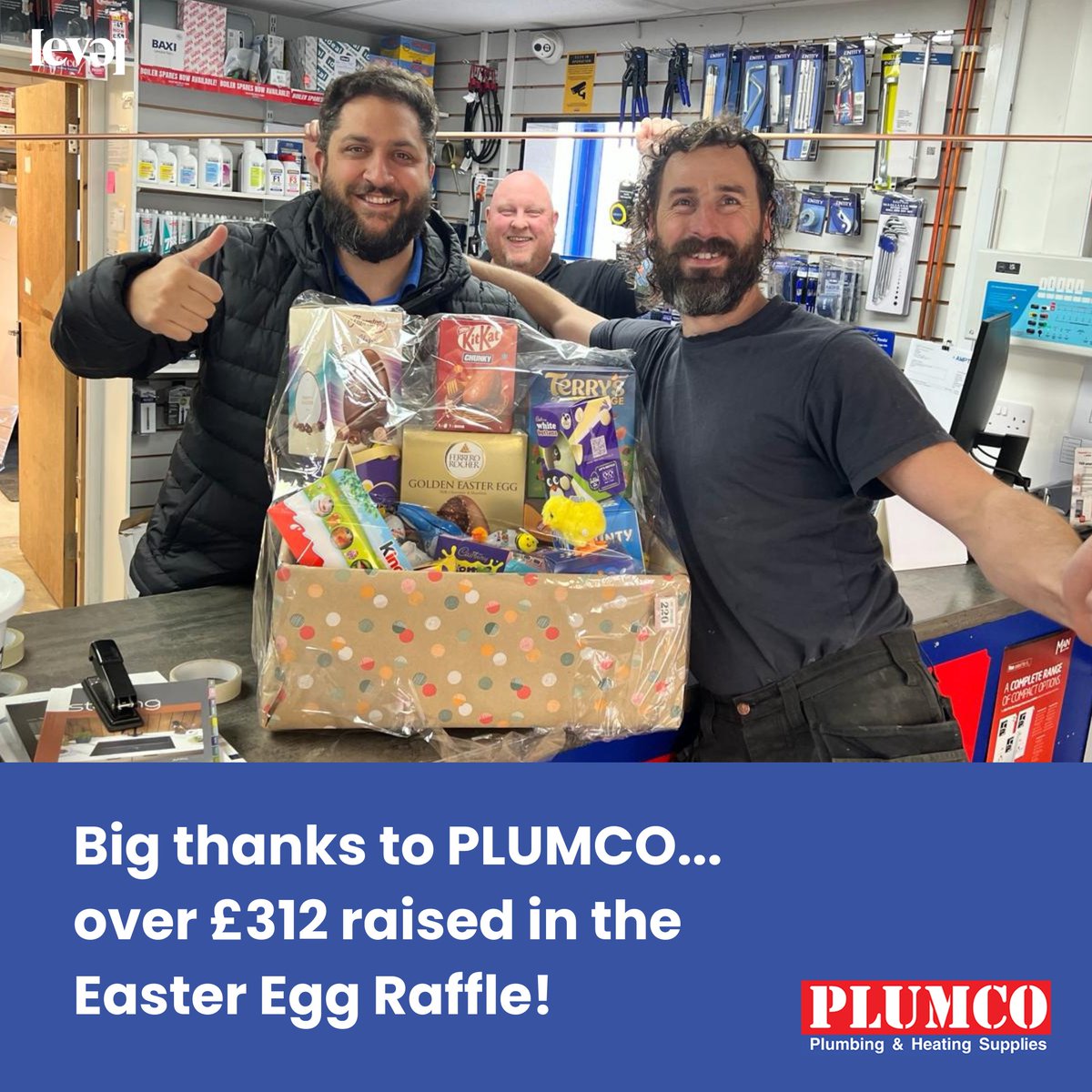 Thank you <a href="/PlumcoLtd/">Plumco</a> Meadowhead! Their Easter Raffle raised over £312 for LEVEL Centre! The lucky winner was Andy! We are Plumco Meadowhead's charity of choice this year - look out for more fundraising soon!
#LEVEL #LevelCentre #Plumco #Charity #Donations #PlumbingSupplies