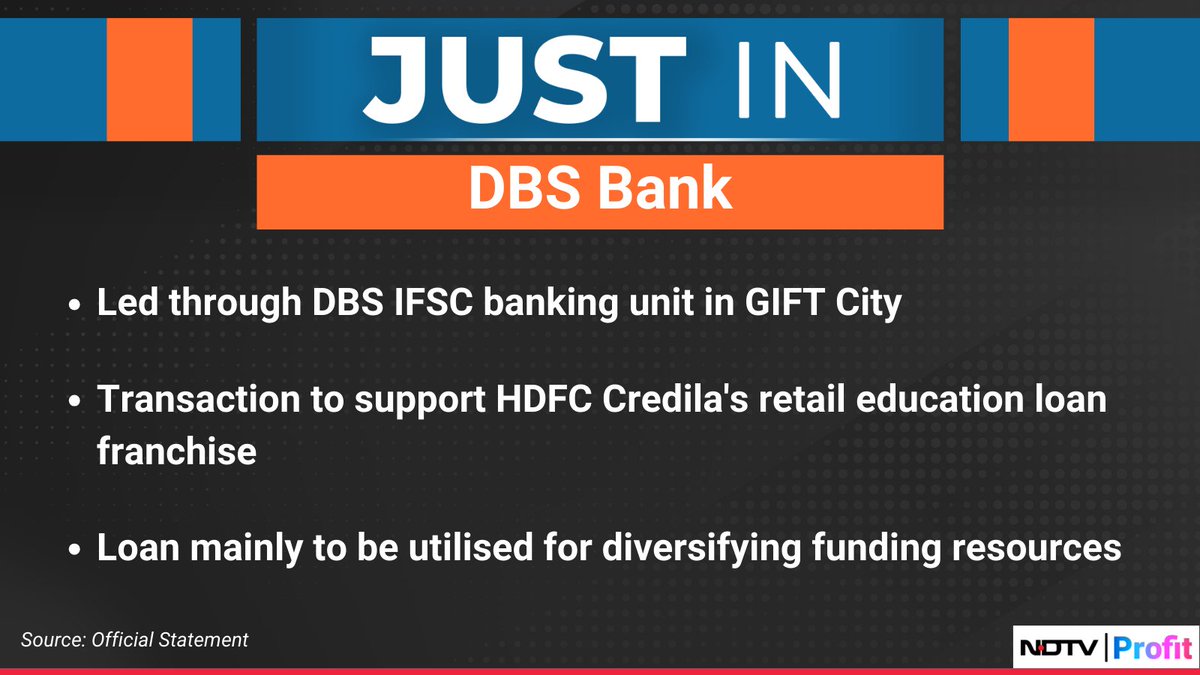NDTVProfitIndia's tweet image. #DBSBank leads $100 million syndicated ECB loan for #HDFCCredila.

For the latest news and updates, visit: ndtvprofit.com
