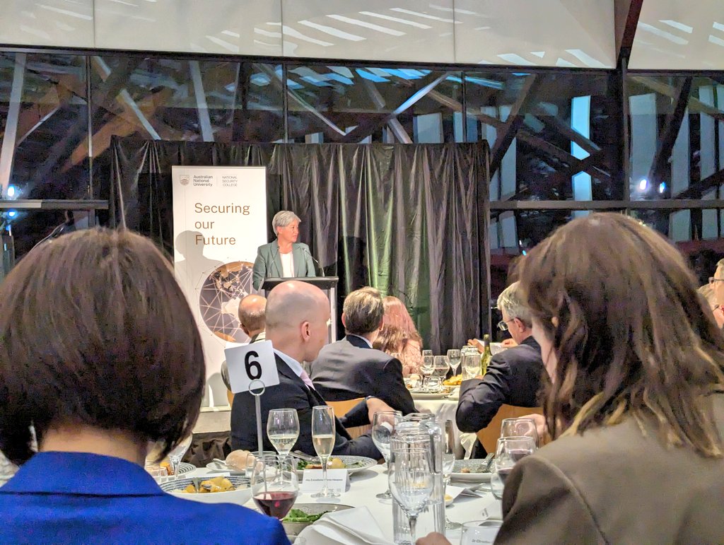 Securing our future: @VC_ANU talking about the importance of research & the #ANU as 'powerhouse of social reconstruction', w/ @SenatorWong talking importance of 'mature leadership' in Australia to meet global challenges - climate, conflict etc. @NSC_ANU @Rory_Medcalf @GIWLANU