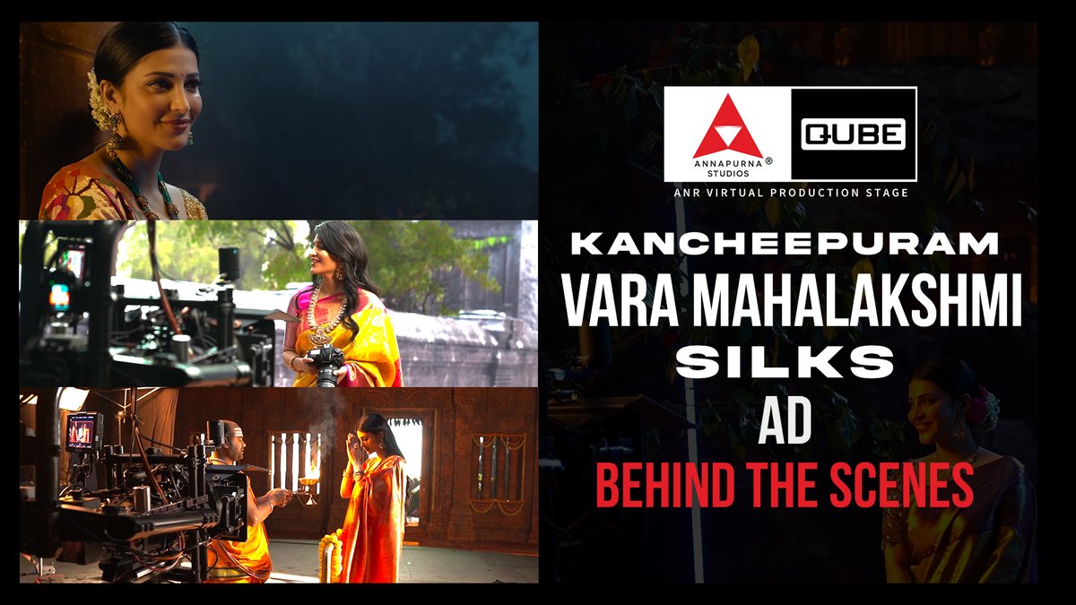 Transforming imagination into reality at ANR Virtual with Shruti Haasan for the #VaraMahalakshmiSilks ad! 🌟 Watch here: youtu.be/BTwW031a0Wc From virtual temples to intricate backdrops, discover how we’re redefining ad filmmaking with ICVFX technology. Contact us at