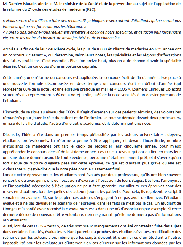 damienmaudt's tweet photo. Monsieur le Ministre, 
Je vous ai adressé une Question écrite au sujet des ECOS de 6ème année. Il semble urgent de revoir l'aspect "classant" de cette épreuve. https://t.co/KS4KFByZuI