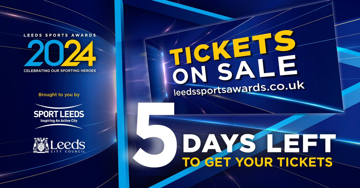 5 DAYS LEFT TO GET YOUR TICKETS 🚨   Enjoy a delicious 3 course meal and celebrate the success of Sport in Leeds at our Sports Awards Dinner 🏆   Ticket sales close this Sunday, get your tickets below👇 bitly.ws/3fSRe #LSA24 #leeds #leedssport