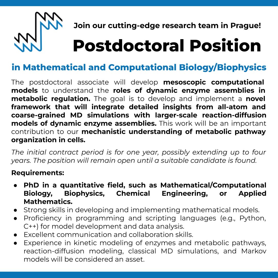 #Postdoctoral Position in Mathematical and #ComputationalBiology / #Biophysics available at J. Heyrovsky Institute of #PhysicalChemistry, Czech Academy of Sciences @JHINST_Prague
Read more: researchjobs.cz/55YXW
#mathematicalBiology #postdoc #postdocjobs #Prague

CC: @czexpats