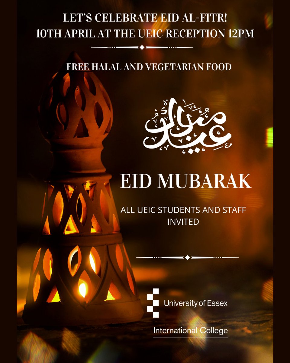 Join us tomorrow at 12pm at the college reception to celebrate Eid

There will be free food for UEIC students and staff to enjoy together. So come along and join the celebrations!

#KaplanLife #YourPathYourWay #UEIC #StudentLife #StudyinColchester #StudyAbroad #UniofEssex #Essex