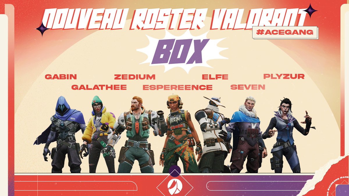💥// On va faire fondre la glace avec les ACE BOX

Vous l'avez ? Nos joueurs ont choisi le nom...

Bienvenue à notre deuxième roster Valorant !

🔮- <a href="/EnsinaGabin/">Gabin</a>
💥- <a href="/Zediium/">Max</a>
🧨- Espereence
🏹- Seven
🌘- <a href="/AcePlyzur/">Plyzur</a>

Sub :
🤖- <a href="/Gallathee/">Blanche</a>
🕵️- Elfe

#ACEGANG