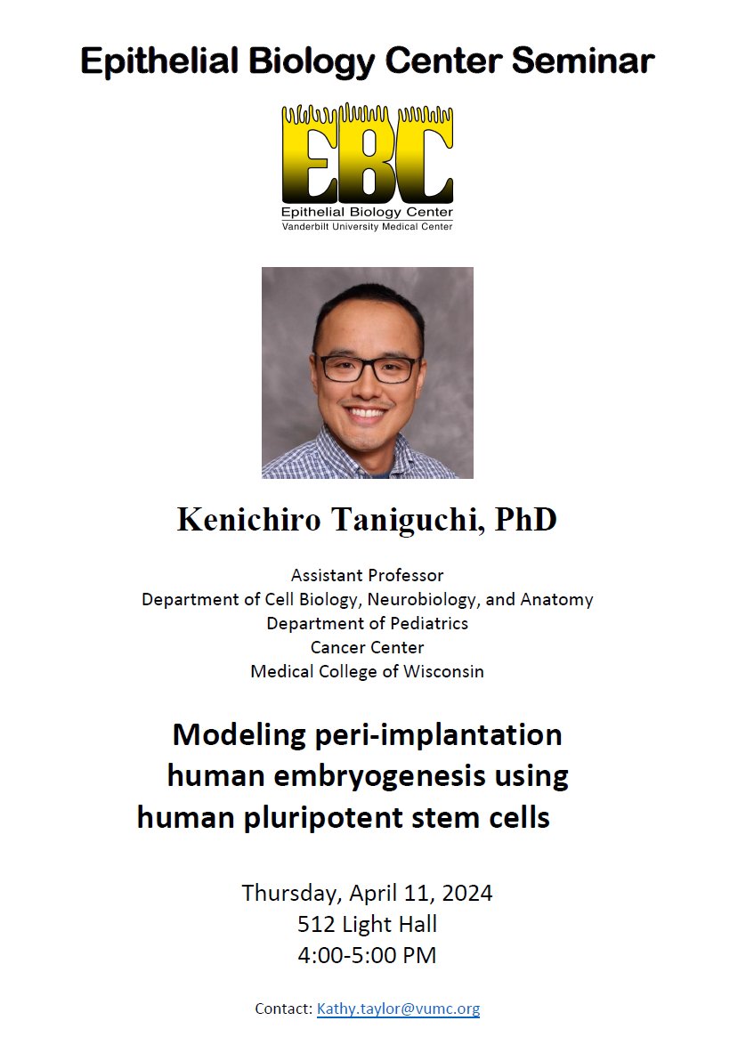 Pls join us @VUMCDiscoveries Thurs 4/11, 512 Light Hall, 4PM-5PM Dr. K. Taniguchi @MedicalCollege #stemcells #cancer #CancerResearch @RickPeek_Lab @VUMC_Cancer @VUBasicSciences