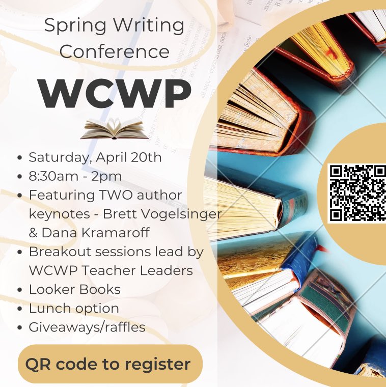 West Chester University Writing Project is hosting a Spring Writing Conference on Saturday, April 20th from 8:30am-2pm! There will be two amazing author keynotes, breakout sessions, giveaways, and more! Register now! #pctela #wcwp #westchesteruniversity #writingproject #teachers