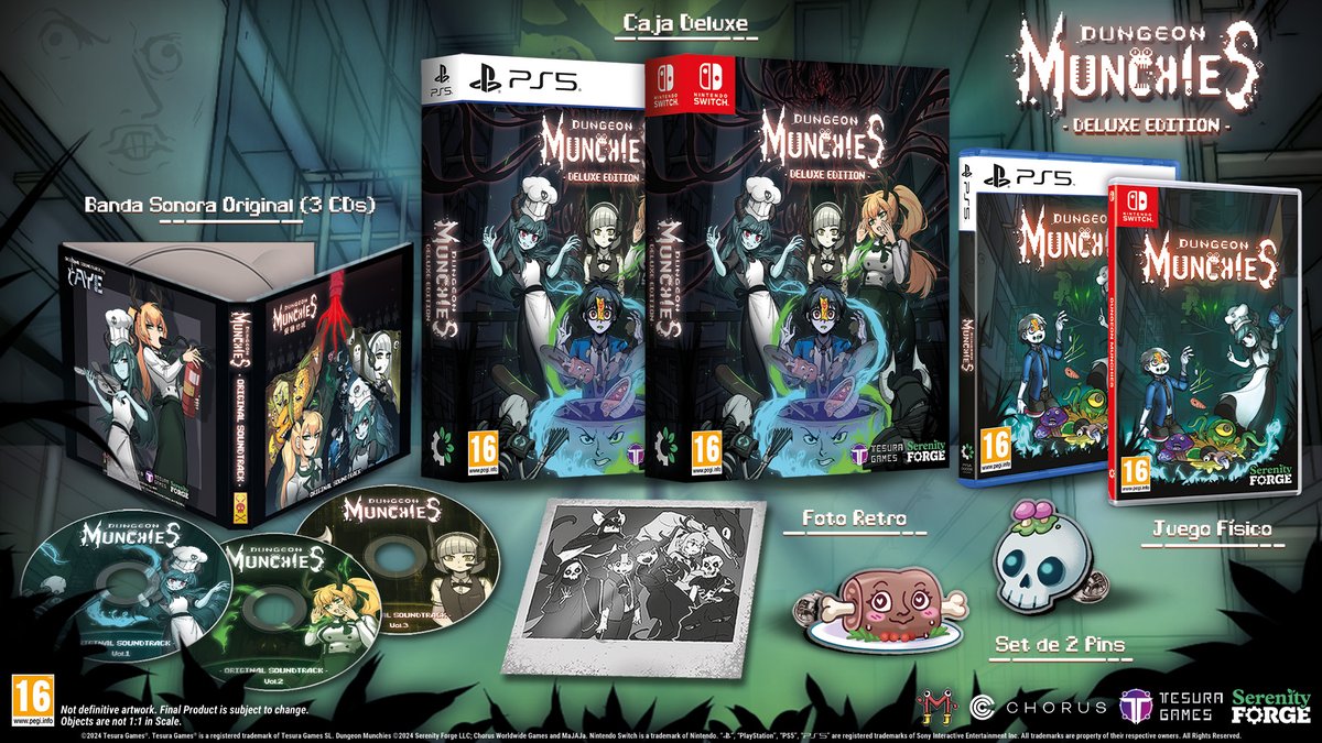 🍳 Dungeon Munchies 🍳 Anunciado en formato físico el RPG de acción con elementos de cocina en Edición Estándar y Deluxe para #PS5 y #Switch. Escapa de una misteriosa instalación junto a Simmer, la Necro-chef y... 🍜 ¡Resérvalo ya!