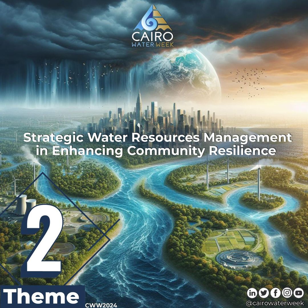 Delving into the 2nd theme of #CWW2024 “ Strategic Water Resources Management in Enhancing Community Resilience” Exploring the intricate balance between land use, climate change, and water resources is crucial for bolstering community resilience. cairowaterweek.eg/theme-2/