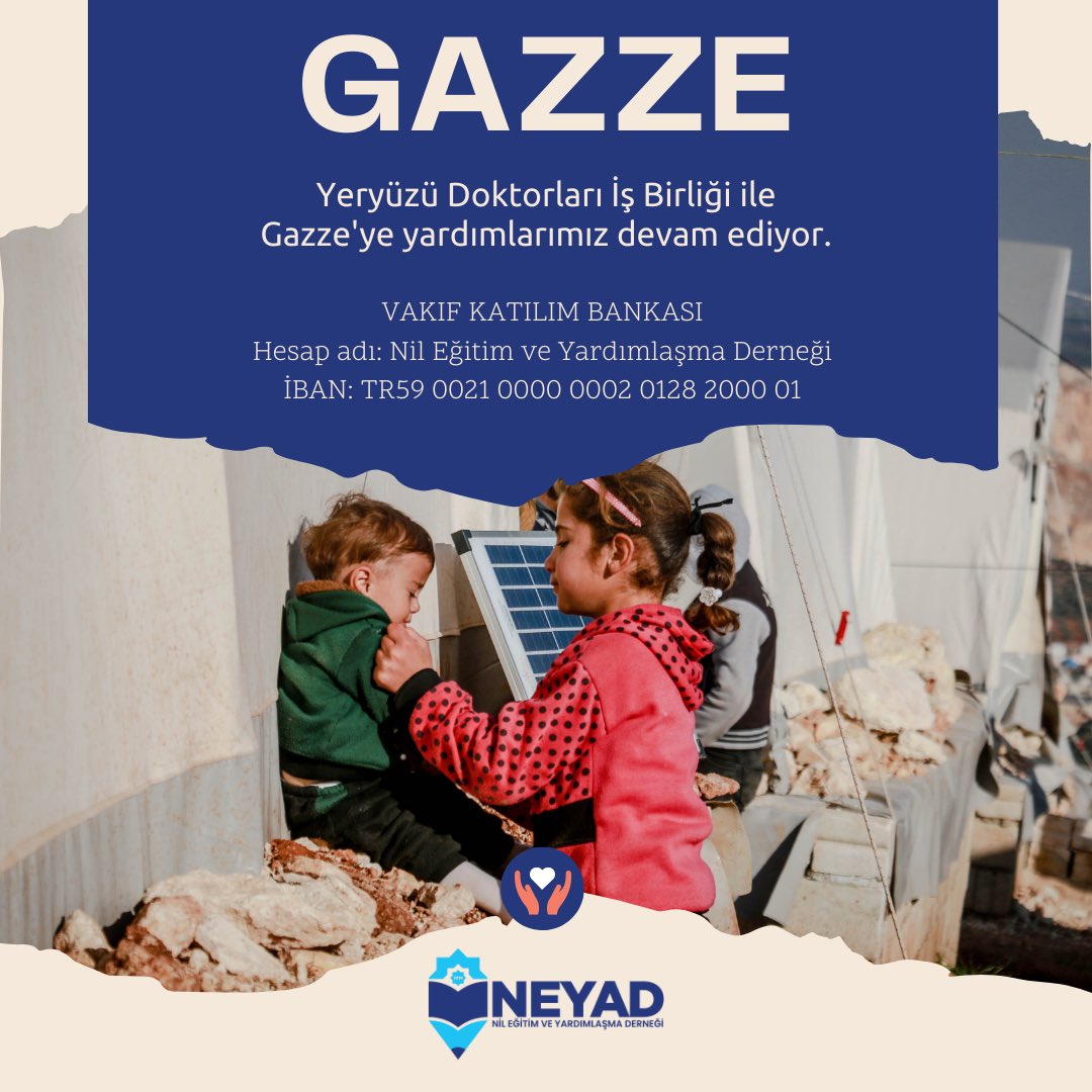 Yeryüzü Doktorları İş Birliği ile Gazze'ye yardımlarımız devam ediyor.⭐️ 📍Gazze'de bulunan kardeşlerimize destek olmak için siz de yardım edebilirsiniz. Not: Bağış açıklamasına 'Gazze' yazılması gerekmektedir. @Nilgun_Diptas #neyad