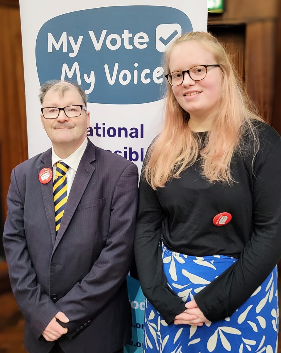 'We're asking the parties to make easy read manifestos.' Hannah #MyVoteMyVoice spokespeople Mark Brookes MBE and Hannah Molloy are finding out how MPs are representing people with #LearningDisabilities and #autistic people at #MyVoteMatters accessible hustings.