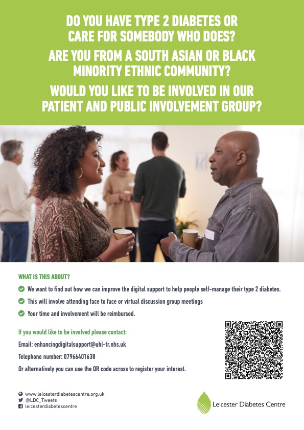 📢 Do you have #type2diabetes or care for somebody that  who does? Are you Black/South Asian and interested in our patient and public involvement group? We want to find out how we can improve the digital support to help people self-manage their #type2diabetes @LDC_tweets