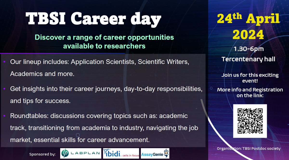Registration is now open for our upcoming Career Day! All researchers are welcome, and registration is free at the link below: eventbrite.ie/e/tbsi-career-… @tcdTBSI @BiochemSocTCD @TrinityMed1 @TCDLearning