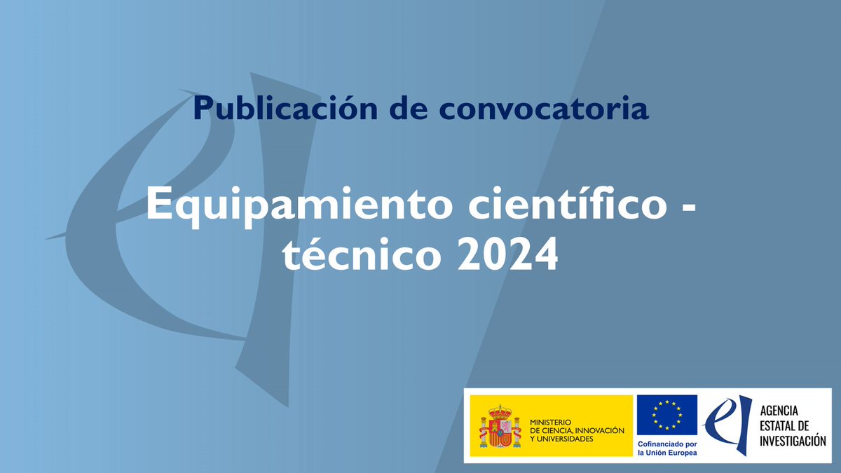 ‼️ La @AgEInves publica la convocatoria correspondiente al año 2024 del procedimiento para la concesión de ayudas para la adquisición de equipamiento científico-técnico. 💰 224 Millones € 🗓️ Solicitudes del 15/04 al 7/05 de 2024. Convocatoria 🔗 pap.hacienda.gob.es/bdnstrans/GE/e… Ficha…