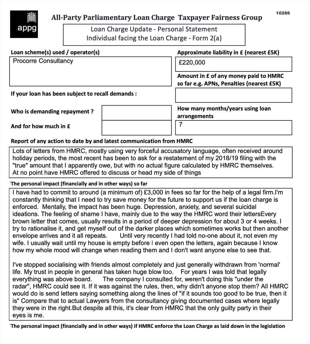 Mentally the impact has been huge. Depression, anxiety and several suicidal ideations. The feeling of shame I have, mainly due to the way the HMRC word their letters. Every brown letter that comes uually results in a period of depression for about 3 or 4 weeks #LoanChargeScandal