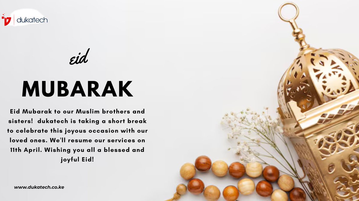 Eid Mubarak from dukatech! 🌙 We're taking a brief pause to celebrate Eid with our loved ones. We'll be back on 11th April to assist you further. Enjoy the festivities #eid #dukatech #festivities