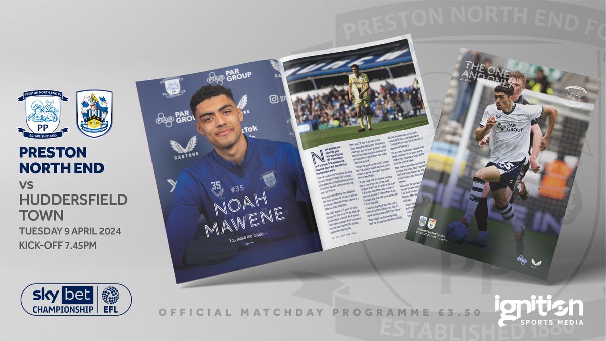 Noah Mawene provides the exclusive interview in Tuesday evening’s edition of ‘The One And Only’ as Preston look to complete a league double over Huddersfield Town. Copies are available for home delivery at ignitionsportsmedia.com/products/prest… @pnefc @htafc @EFL