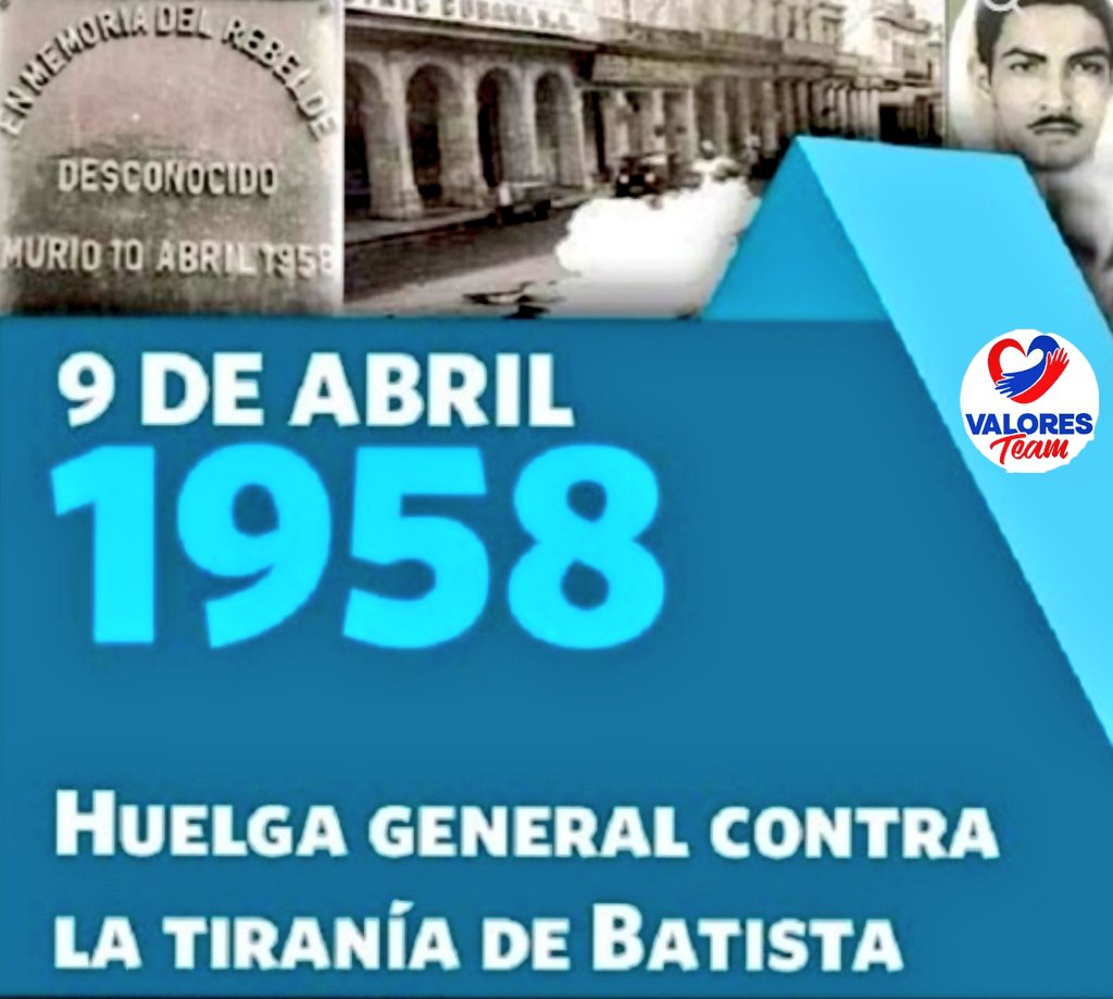 🗣 #CubaViveEnSuHistoria 🇨🇺 👉 Se cumplen 6️⃣6️⃣ años de la Huelga General. 👊 Un acercamiento al triunfo en las acciones llevadas a cabo para derrocar la dictadura de Fulgencio Batista. ✨ El sacrificio de un pueblo revolucionario y la voluntad de vencer. #ValoresTeam 🕊