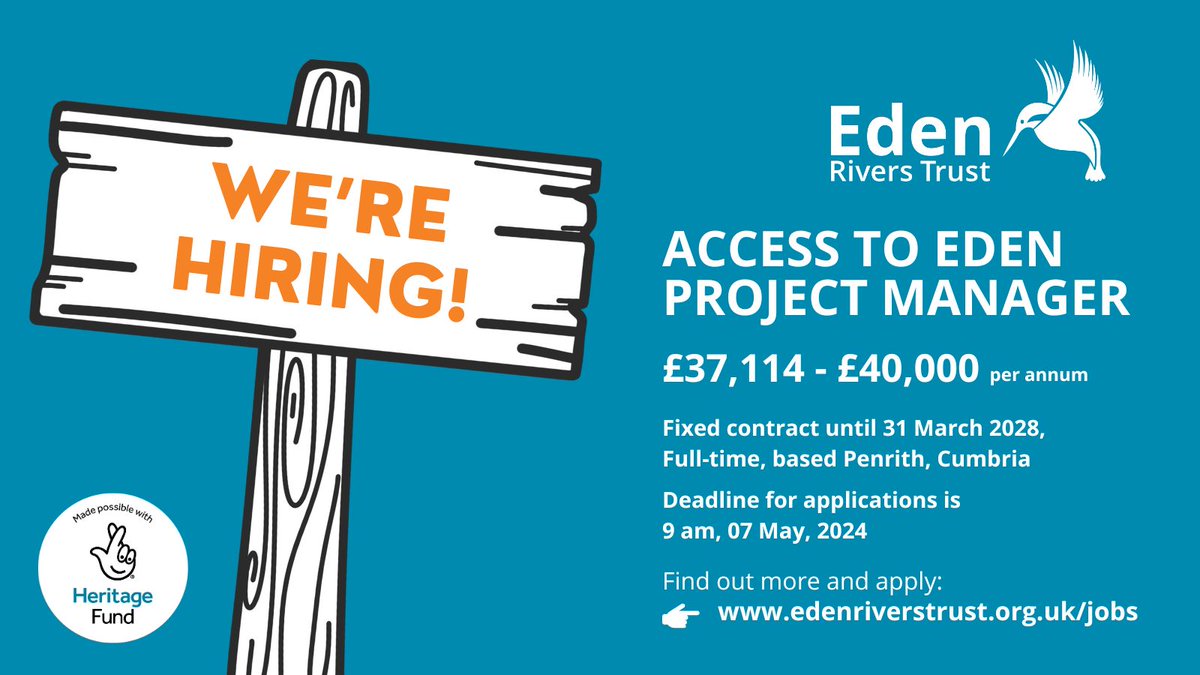 Eden Rivers Trust (@edenriverstrust) on Twitter photo Heard the news about our £2.6m Access to Eden partnership project? We're looking for an exceptional #projectmanager to lead this exciting programme of conservation, access improvements and community engagement! Interested? Find out more edenriverstrust.org.uk/access-to-eden… <a href="/HeritageFundUK/">The National Lottery Heritage Fund</a> Heard the news about our £2.6m Access to Eden partnership project? We're looking for an exceptional #projectmanager to lead this exciting programme of conservation, access improvements and community engagement! Interested? Find out more edenriverstrust.org.uk/access-to-eden… <a href="/HeritageFundUK/">The National Lottery Heritage Fund</a>