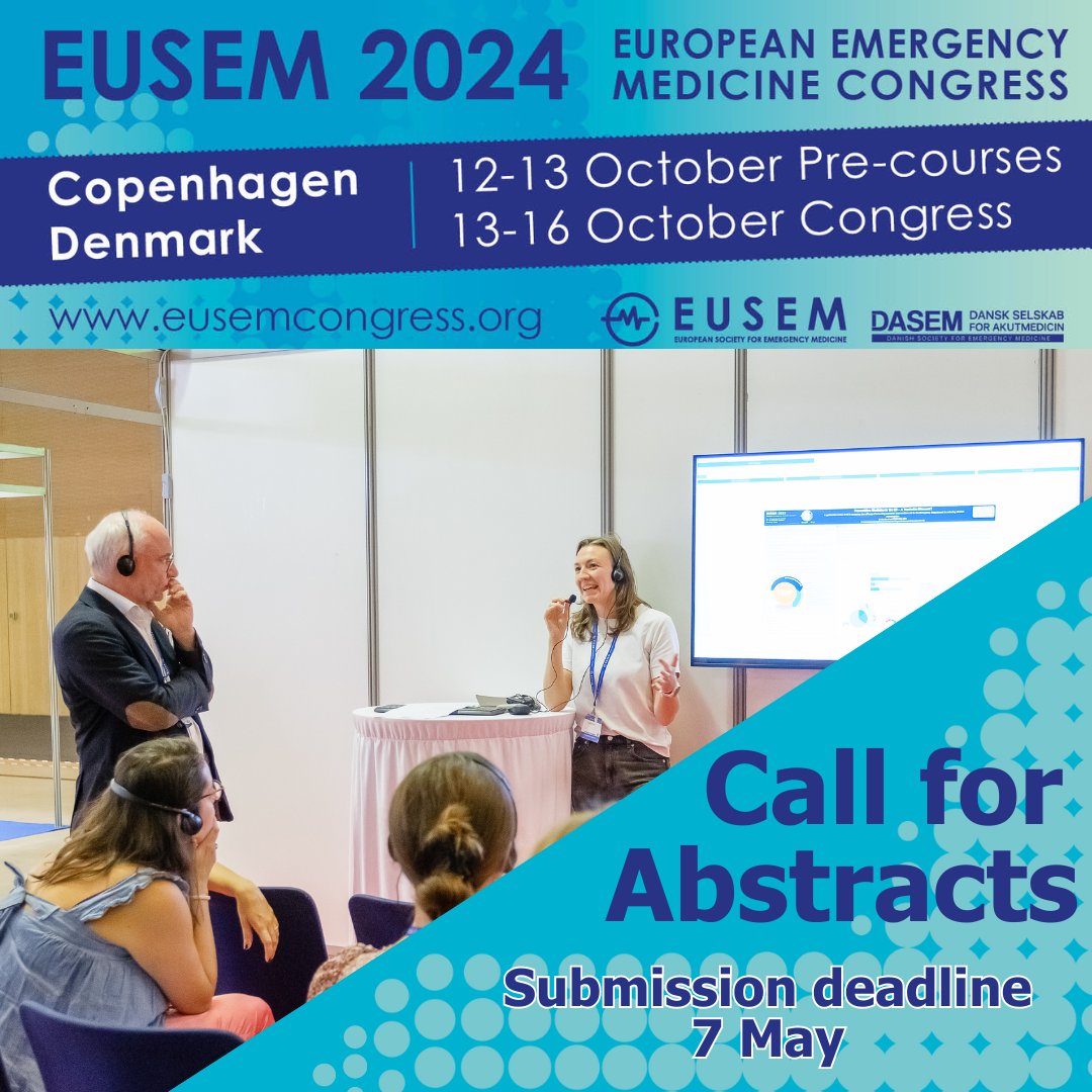 📢 Submit your research abstract and join the vibrant Emergency Medicine community at EUSEM 2024 in Copenhagen! For more information visit our website👉eusemcongress.org/abstract-submi…… @EusemY #EBEEM #EUSEM #EmergencyMedicine #EUSEM2024 #doctors #EUSEM2023 #medicalresearch