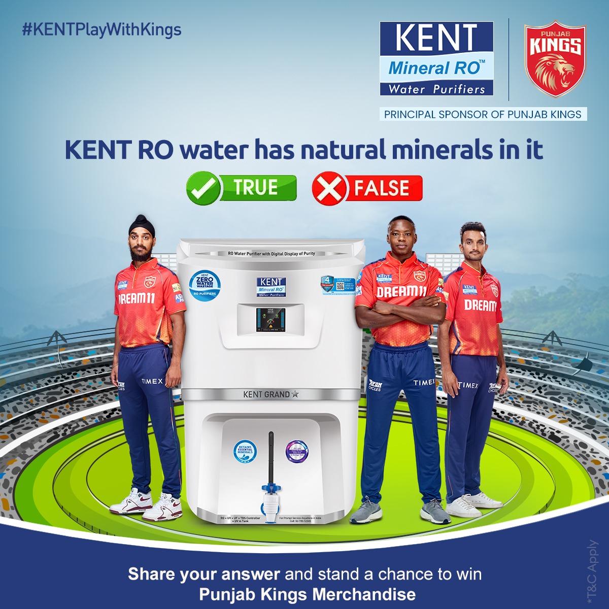 Participate in the #KENTPlayWithKings Contest & stand a chance to win some amazing Punjab Kings merchandise. Contest Rules: 1. Comment your answer to the question. 2. Follow @kentrosystems 3. Invite three friends in the comments to participate in the contest T&C Apply.