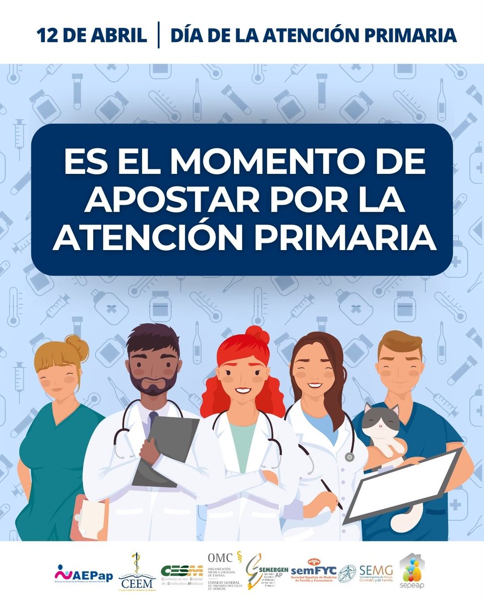 🛎️Es el momento de apostar por la #AtenciónPrimaria 🗓️ 12 de abril #DíaAtenciónPrimaria #ApostarPorAtencionPrimaria #ApostarPorAP #MomentoAP @aepap @ceem_medicina @cesm_sindicatos @SEMERGENap @semfyc @SEMG_ES @sepeap @hmcarreras