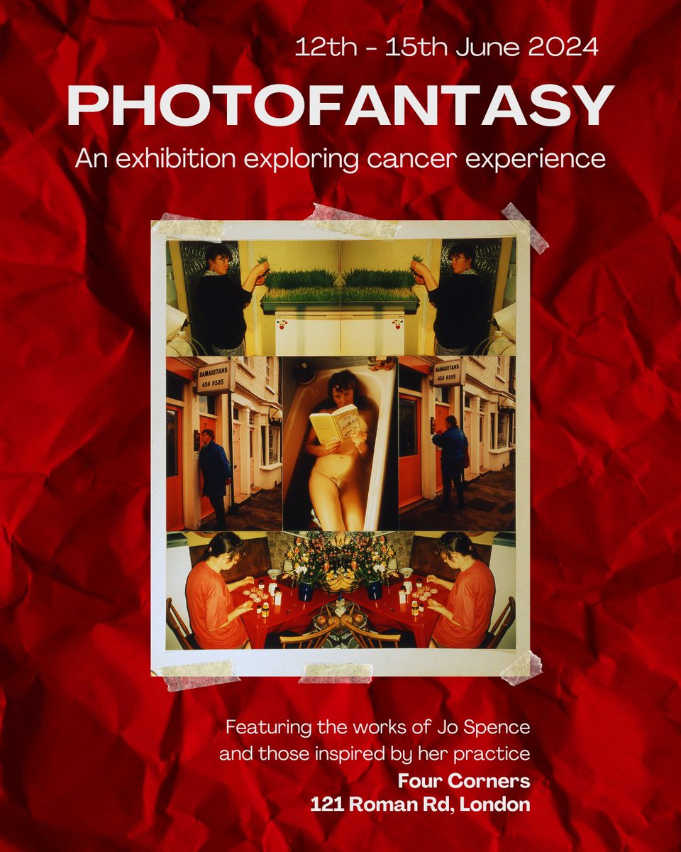 I'm very excited to invite all to an exhibition that I am organising. Photofantasy will explore artist Jo Spence’s collage-based method and its representation of cancer experience! On from 12th- 15th June | @FourCornersE2