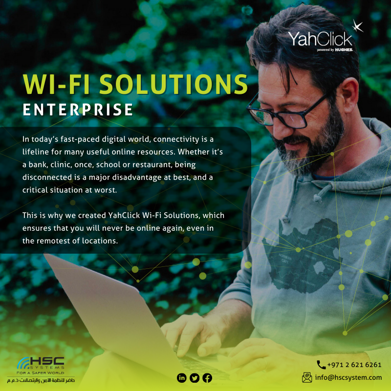Stay connected wherever life takes you with YahClick Wi-Fi Solutions. 

#hscs #yahclick #forsaferworld #wifisolutions #uae #dubai #abudhabi #mena #digitalcommunication #communication #digitaltransformation #internet
#ملتزمون_ياوطن
#نتصدر_المشهد