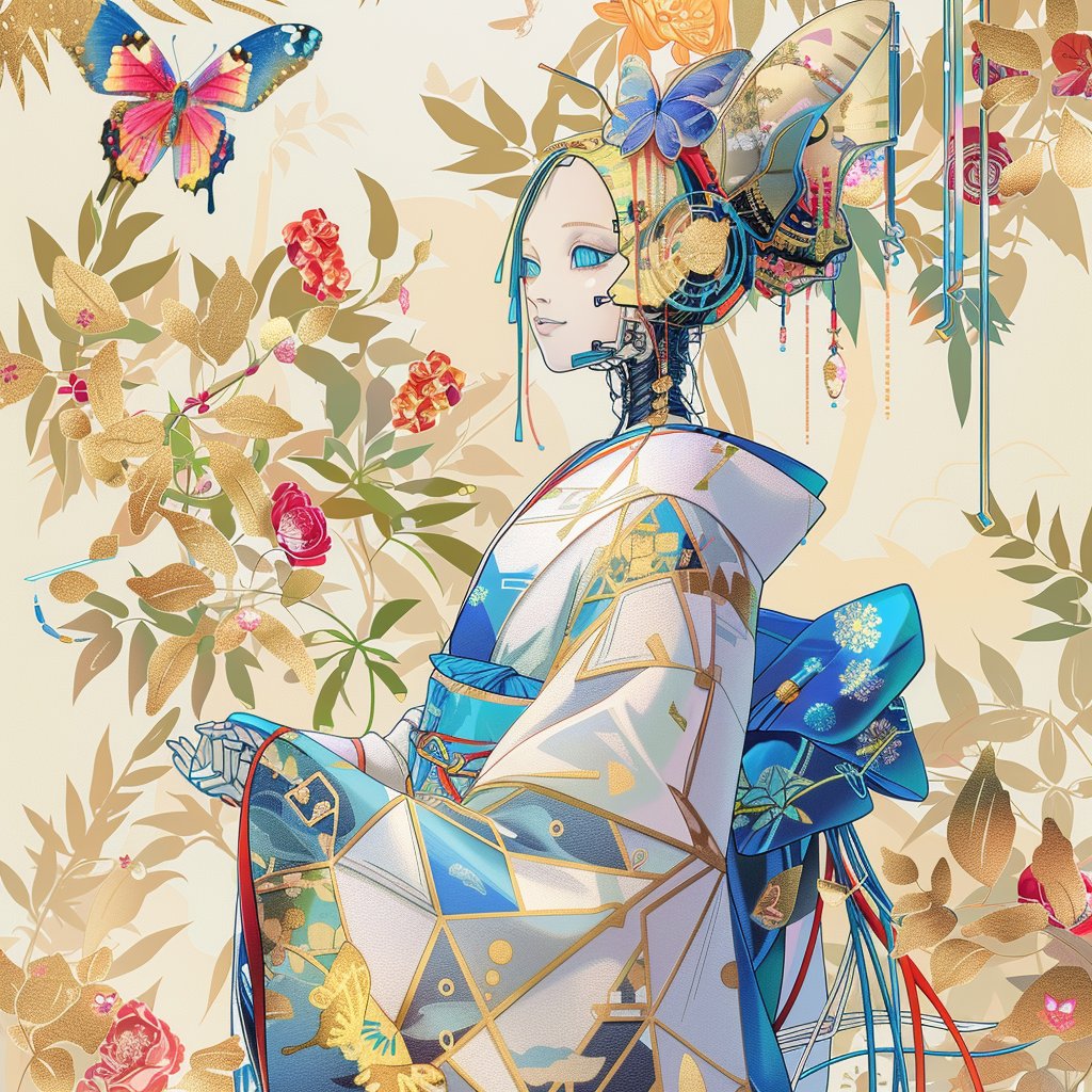 tetsuya_aiart's tweet image. ロボットと和服と蝶の練習😄

ガチャ回してるとそれなりに馴染んだ絵が出てくるのが面白いー✨

#AIArtwork
#aiartcommunity 
#airobot