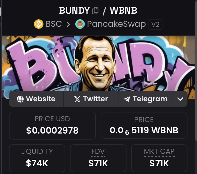 Leigh23401695's tweet photo. $BUNDY now has OVER 100% LP to Market Cap, name another meme that has anything near?
- LP Locked
- Contract Renounced
- Community managed
Come join #BundyCoin the safest meme coin out there!
#BNBChain #100xgem #CoinGecko #SAFU
https://t.co/bJKUfBjqKy https://t.co/2eKtRp6C7j