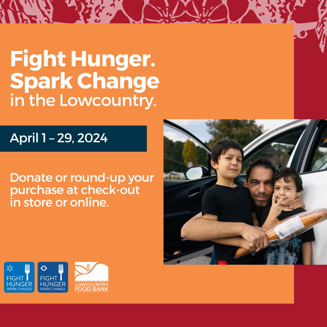The annual @walmart + @samsclub #fighthungersparkchange campaign is in full swing, and participation is easy! ➡️ From April 1-29, shoppers can donate at the register or when checking out online. Together, we are creating a nourished coastal South Carolina. 🍎 #Lowcountry