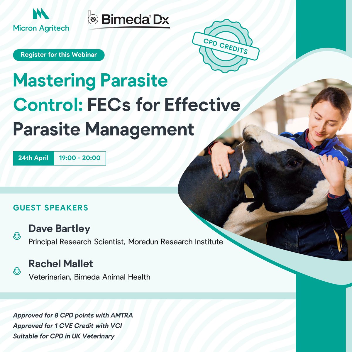 Micron Agritech (@micronagritech) on Twitter photo 🌟 Don’t miss our upcoming CPD-credit webinar: “Mastering Parasite Control: FECs for Effective Parasite Management”
Join us on April 24th for this insightful session featuring experts Dave Bartley of <a href="/MoredunComms/">The Moredun Foundation</a> & Rachel Mallet of <a href="/BimedaUK/">BimedaUK</a>
Register: us06web.zoom.us/webinar/regist… 🌟 Don’t miss our upcoming CPD-credit webinar: “Mastering Parasite Control: FECs for Effective Parasite Management”
Join us on April 24th for this insightful session featuring experts Dave Bartley of <a href="/MoredunComms/">The Moredun Foundation</a> & Rachel Mallet of <a href="/BimedaUK/">BimedaUK</a>
Register: us06web.zoom.us/webinar/regist…