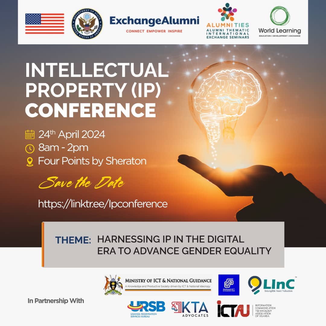 Mark the date; the #IPConferenceUg will take place on Wednesday 24th April 2024 at @FourPointsSUB from 8 am to 2pm. There are several types of intellectual property protection like patent, copyright, trademark and more. Come let us discuss it all at the IP conference.