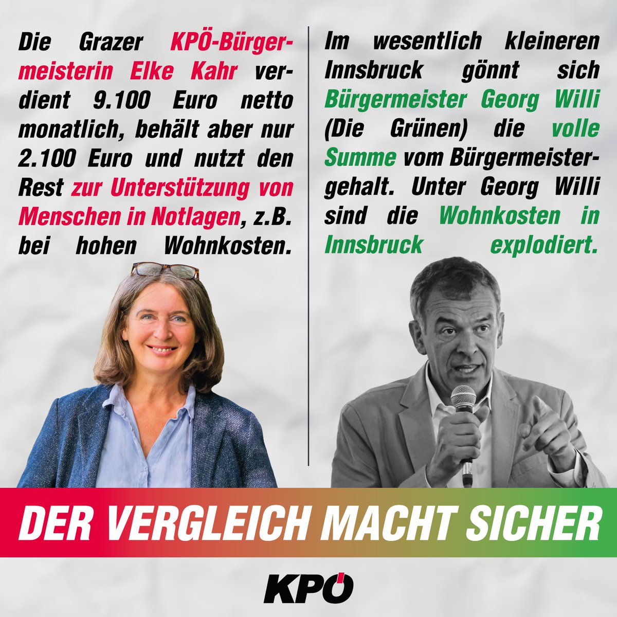 Der Vergleich macht sicher👀 Am 14. April in #Innsbruck: ✘ #KPÖ - Deine Stimme für Soziales und leistbares Wohnen.