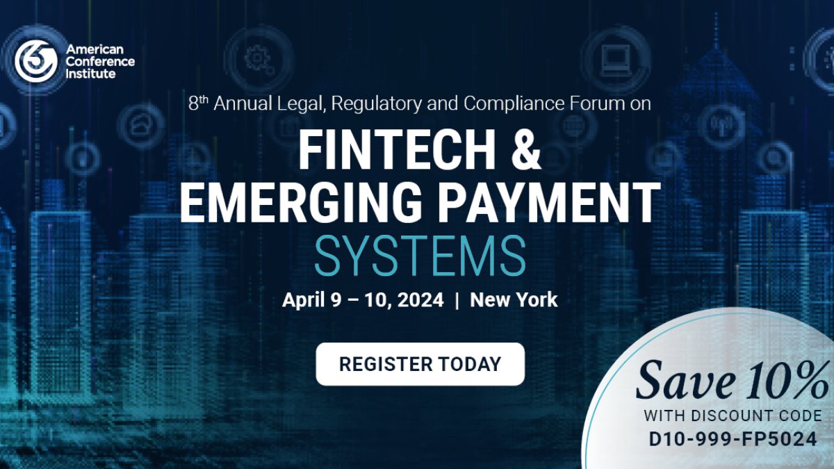 Attend ACI's 8th Forum on #FinTech & Emerging Payment Systems in NY on April 9-10. Connect with key industry and regulatory stakeholders to gather the knowledge necessary to remain compliant & more hubs.li/Q02sdbr30. Save 10% with promo code D10-999-FP5024. #FinTech