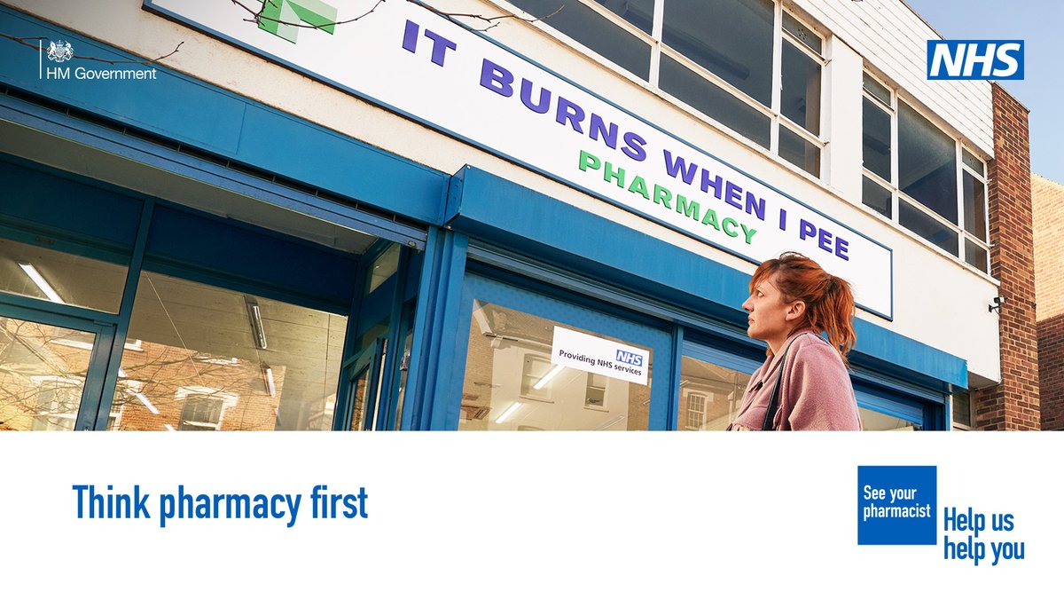 UTI? If needed, your pharmacist can now provide treatment and some prescription medicine without seeing a GP. Think pharmacy first. Find out more: nhs.uk/thinkpharmacyf…