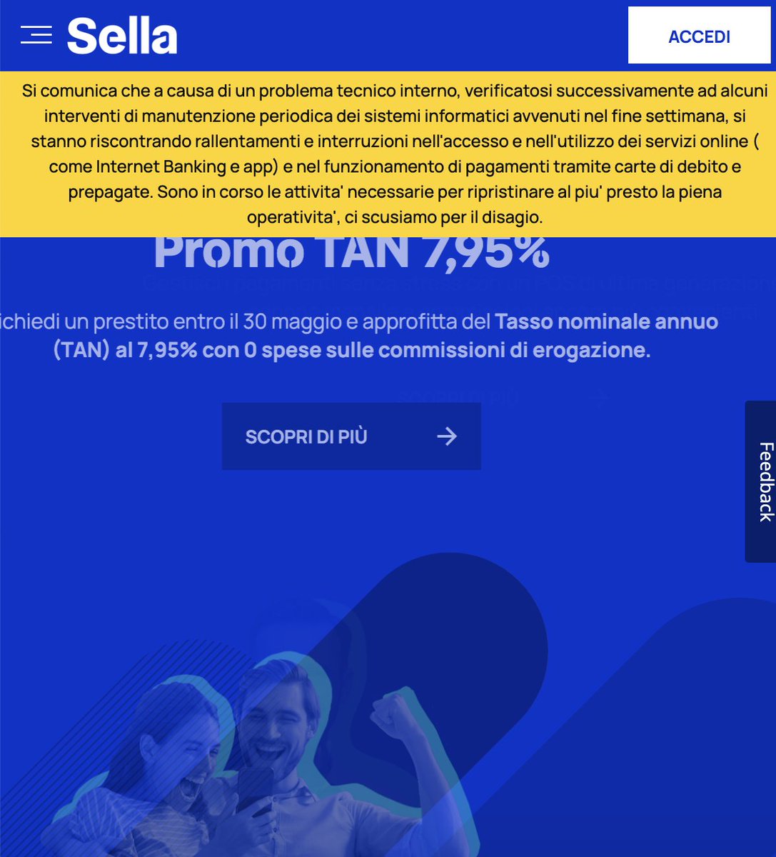 Secondo giorno senza accesso a #BancaSella credo che la situazione sia molto seria, più che altro errori nella scelta tecnico procedurale. Mi dispiace molto perché pensavo che @bancasella fosse più seria di molte altre banche