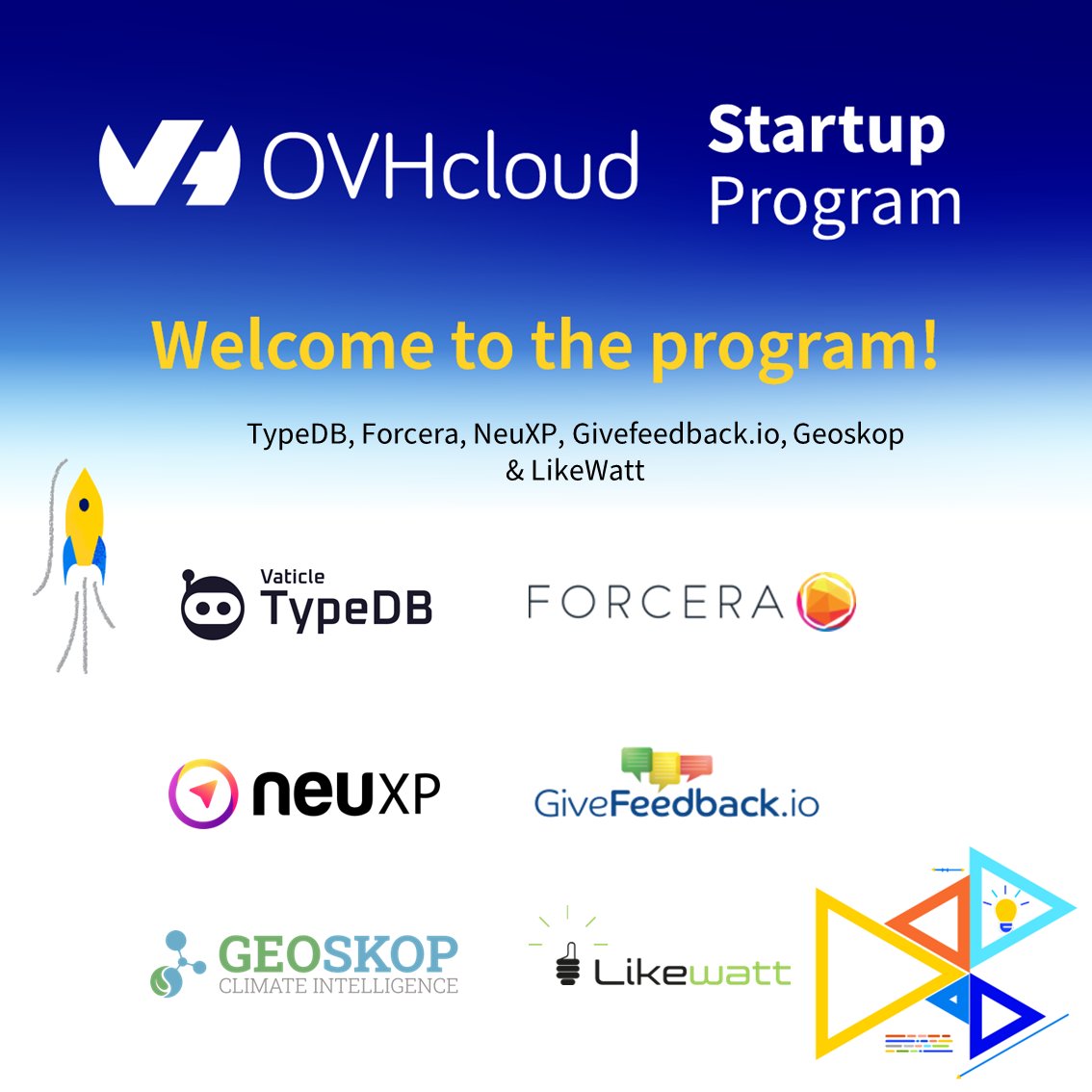 🚀 Exciting times ahead! Thrilled to spotlight 6 incredible #startups revolutionizing their fields with @OVHcloudStartup Program: ⚡️@Likewatt_fr 💪#FORCERA 📢#Givefeedback 🌍#NeuXP Group 🧠@TypeDB_ 🌏#Geoskop Learn more about our program here: ovh.to/RLzqL5P