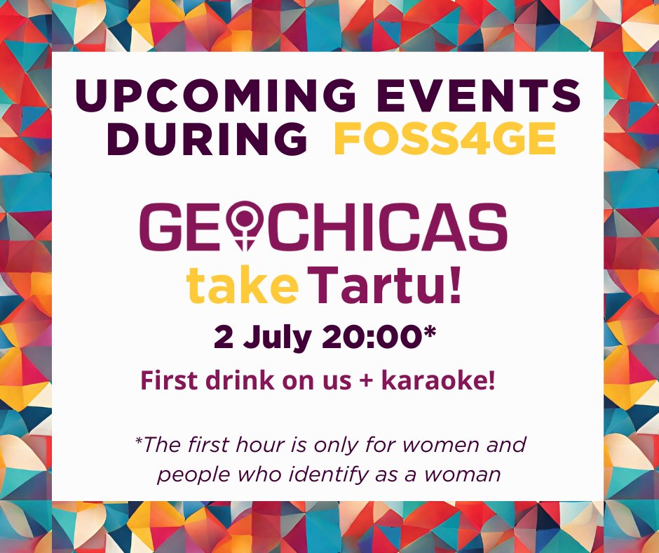 🗨️GeoChicas Take Tartu is an event where you can meet other women and allies interested in closing the gender gap and working towards diversity in our communities.  ❗️Join the event after the B2B meeting in a nearby venue called Salong! 📌2024.europe.foss4g.org/schedule/geoch…