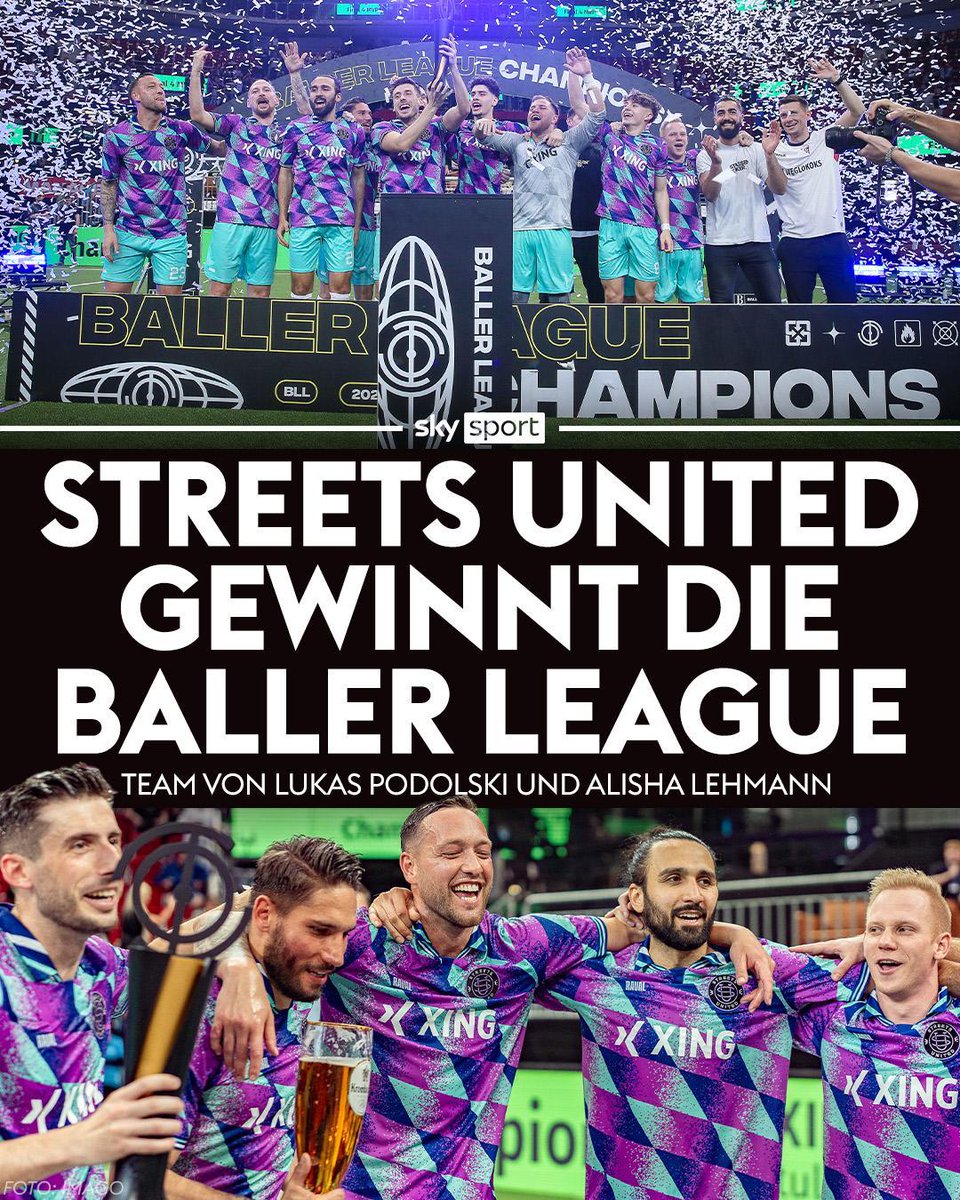 Der erste Sieger in der Baller League heißt Streets United! 🏆 Beim Final-Four-Turnier vor 12.000 Fans in Düsseldorf setzte sich das Team Streets United von Liga-Mitgründer Lukas Podolski und Alisha Lehmann im Finale mit 7:5 gegen Calcio Berlin durch. #SkySport #BallerLeague