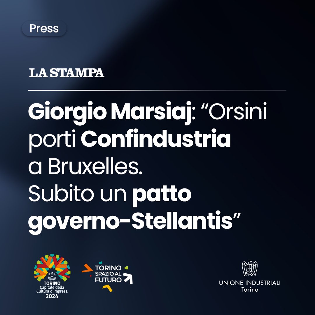 🗞️  Le sfide che si trova davanti @Confindustria e la necessità di dialogo tra Governo e Stellantis nell’intervista del @PresidenteUITO Giorgio Marsiaj a @LaStampa. 

Potete leggerla su ⤵️
lastampa.it/economia/2024/…